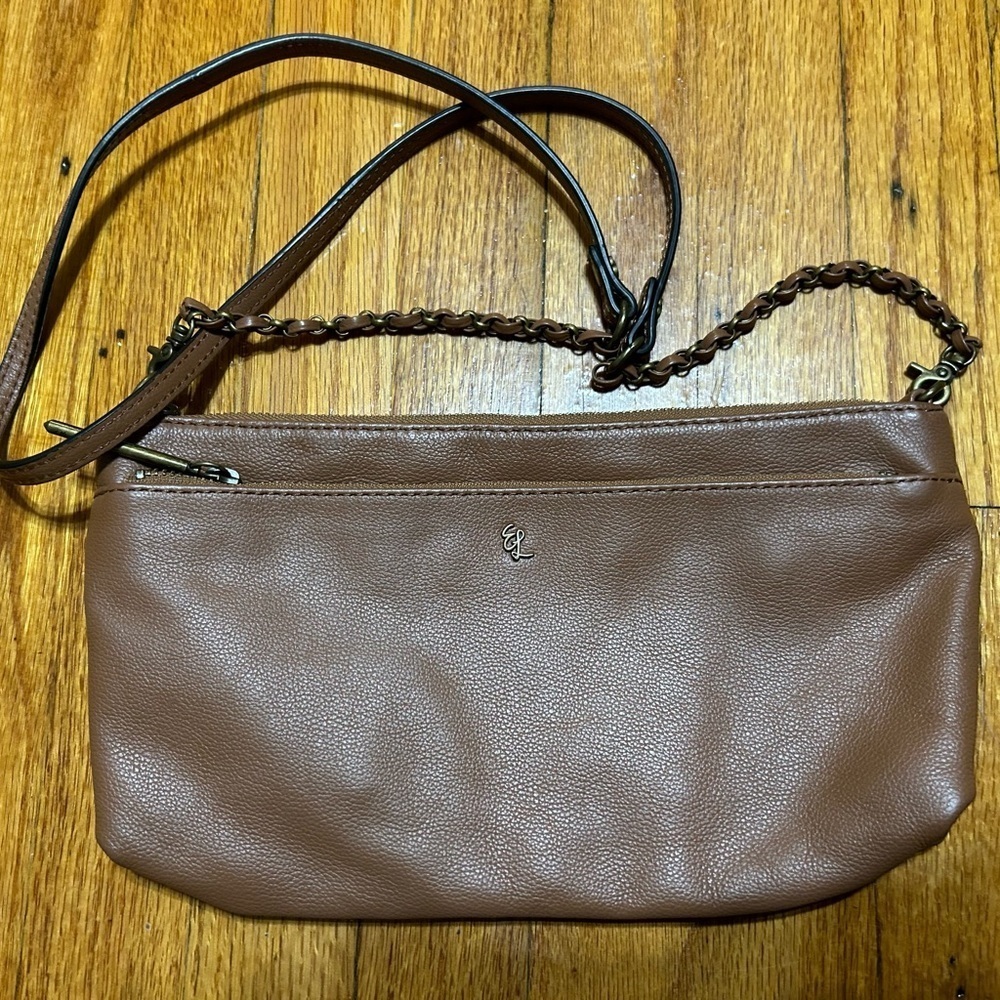 ELLIOTT LUCCA Camel Brown Crossbody Handbag Purse Chain Strap Womens